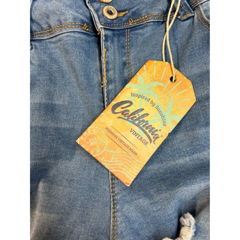 California Vintage‎ Womens Blue Denim Distressed Cuffed Shorts Size 13